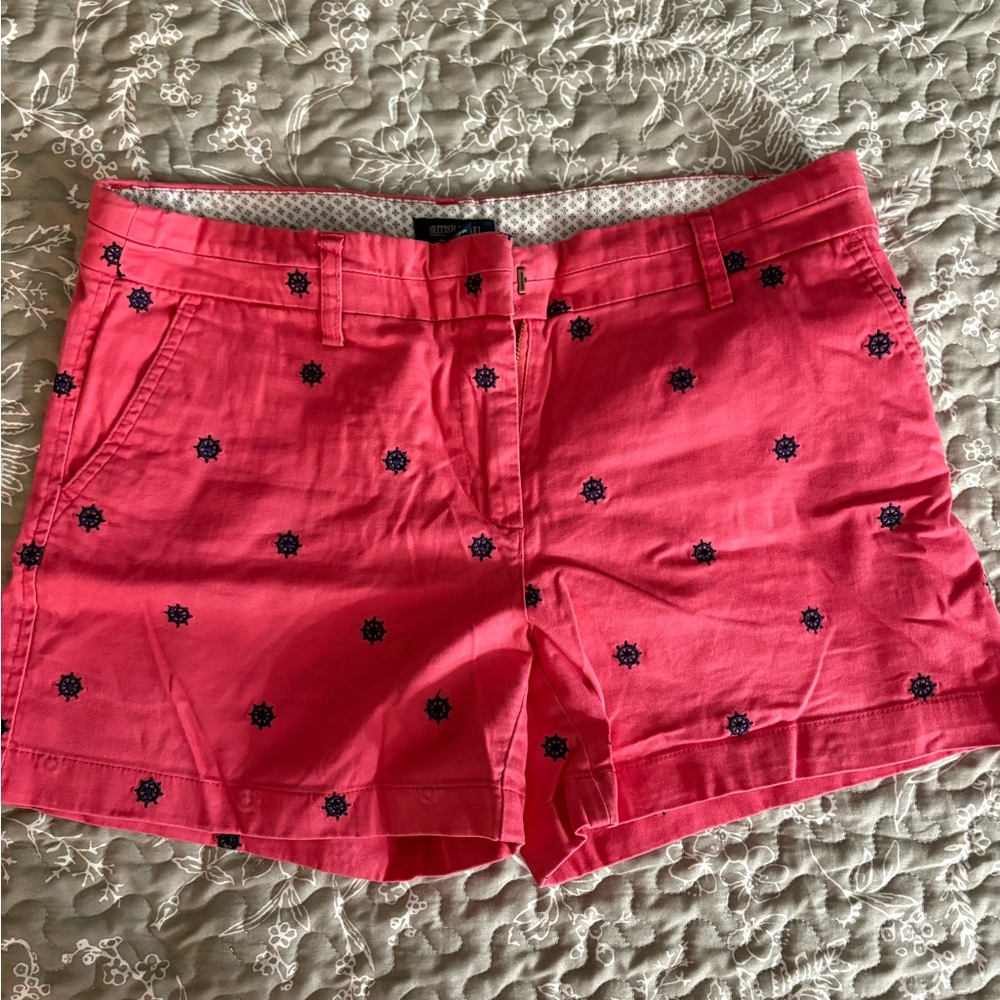 British Khaki Coral Embroidered Cotton Shorts